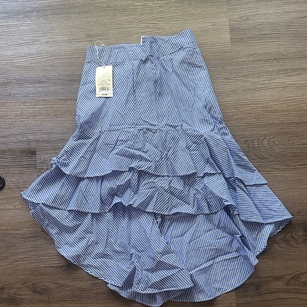 a new day Blue and White Striped Midi Skirt
